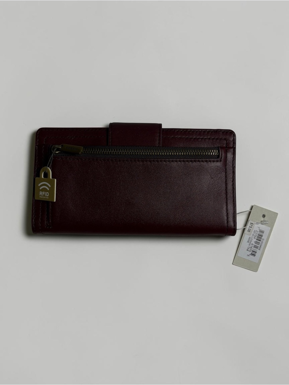 NWT Fossil Logan RFID Leather Tab Clutch Wallet Wine Maroon - Picture 4 of 7